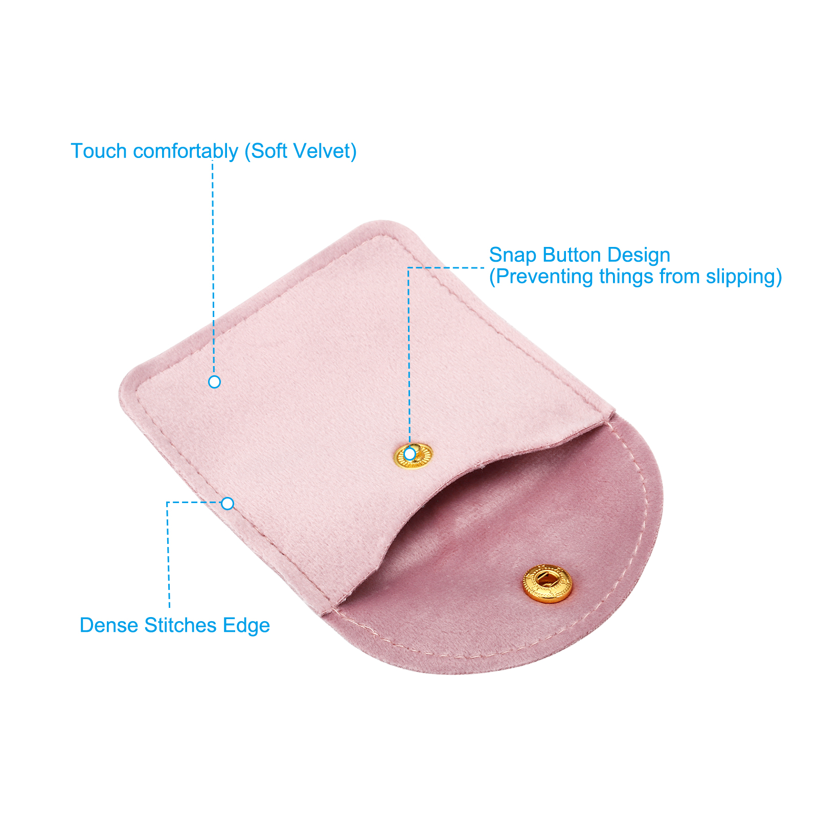 Unique Bargains 8pcs Velvet Jewelry Pouches with Snap Button Pink