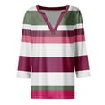 thumbnail image 4 of Womens 3/4 Sleeve T-Shirt Tops V-Neck Casual Striped Print Color Block Loose Trendy Fall Tunic Blouse Tops,Hot Pink 2,2XL, 4 of 5