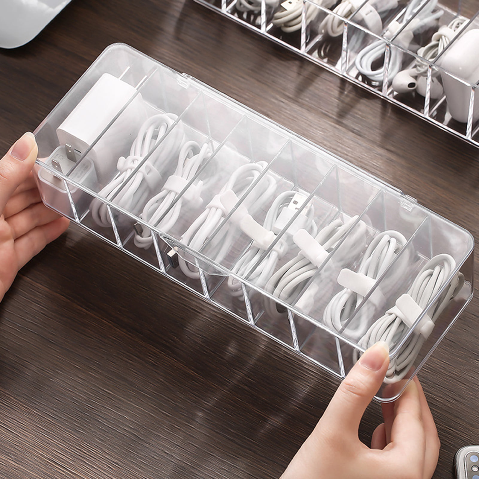 Baywell Plastic Cable Management Box, Clear Cord Storage Organizer