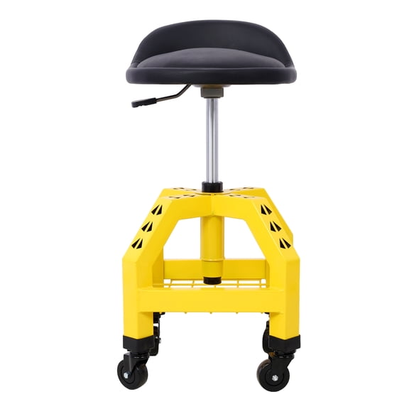 Mechanics Rolling Stool - 360 Swivel Creeper Seat - Heavy Duty Shop Stool with Casters - Yellow - Adjustable Height