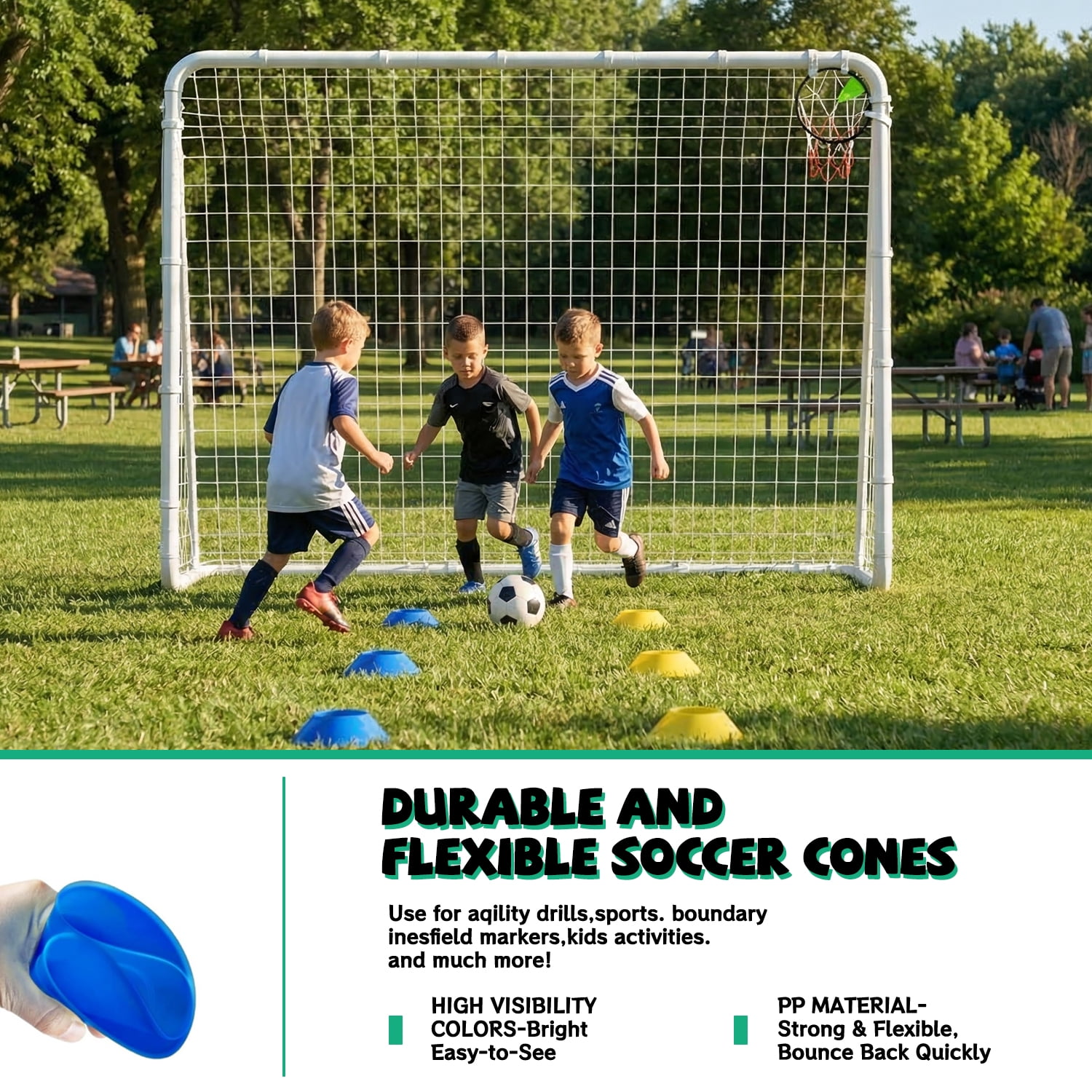Aukfa 8x6 FT Soccer Goal for Kids, Heavy-Duty Steel Frame Backyard Soccer Net, Portable Training Goal for Outdoor Practice,White