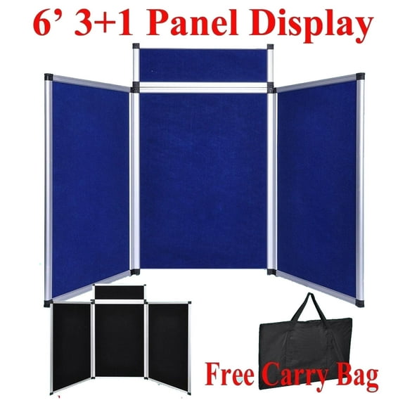 DSM® 6' 3 1 Black/ Blue 2 Face Panel Header Trade Show Display Presentation Tabletop 6ft 3 Panel Folding HooK and Loop Backng