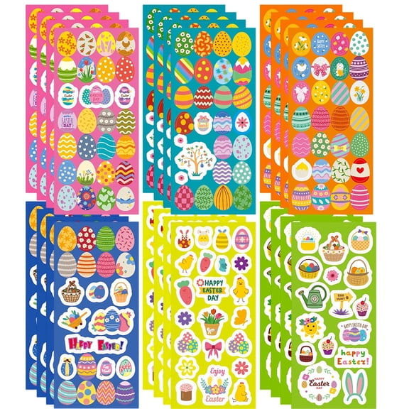 Easter Stickers Set, 24 Sheets 504 Pcs, Colorful Egg Bunny Flower Stickers for Crafts, Cards, Gift Wrap & Basket Decor