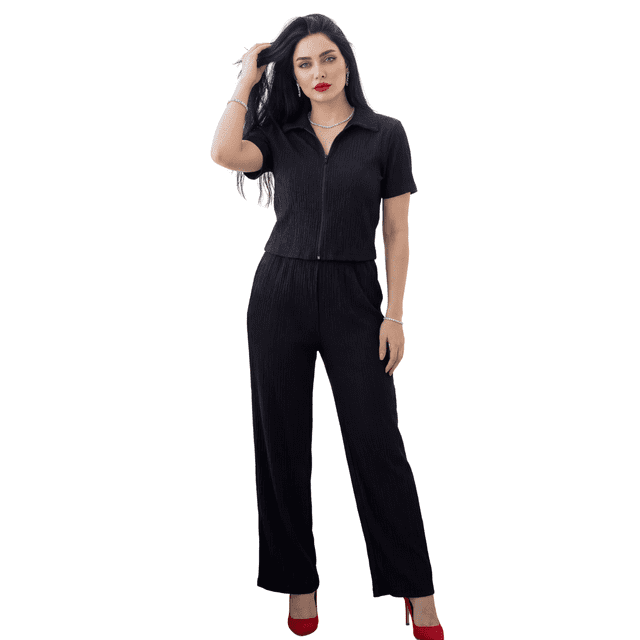 Conjunto Mujer 2 Piezas Blusa y Pantalón | Set Casual Elegante Texturizado | Blusa con Cierre y Cuello