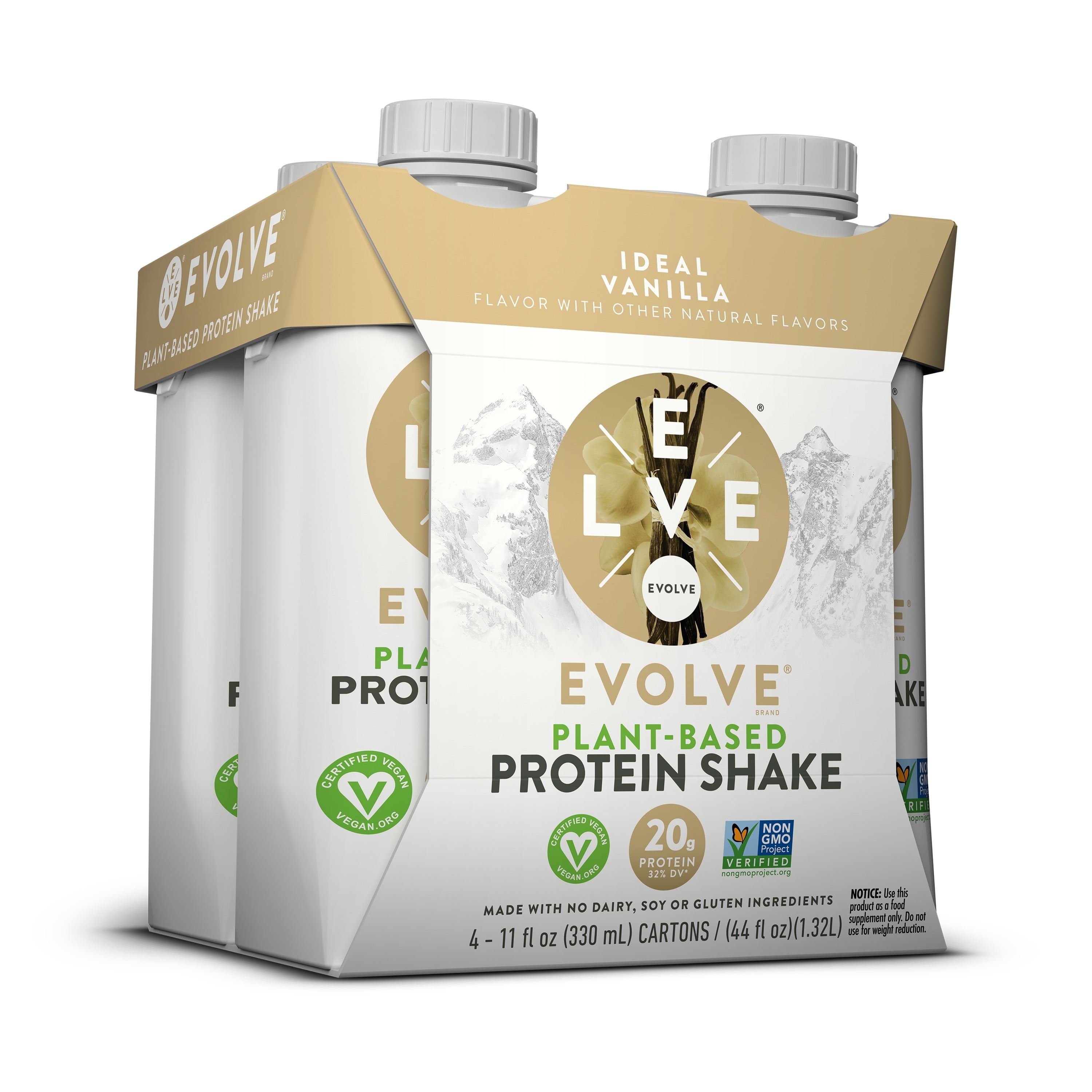 Evolve Protein Shake, Ideal Vanilla, 20g Protein, 11 oz Cartons, 4