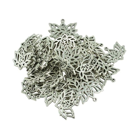 50 PCS Tibetan Silver OM (AUM) Yoga Lotus Flower Charms Haciendo DIY Sunnimix flor de loto encanto a granel