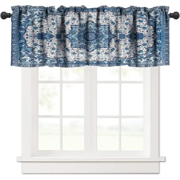 Vintage Boho Floral Kitchen Curtain Valance Persian Tribal Ethnic Floral Textured Pattern Abstract Curtain Valance Bedroom Home Decor 54"x18"