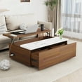 thumbnail image 2 of 47" Large Lift Top Coffee Table with Power Outlets & 2 Storage Drawers, Morden Wooden Coffee Table w/Hidden Compartment Storage, Center Lift Coffee Table for Living Room,Walnut&White, 2 of 9
