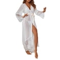 thumbnail image 2 of Sexy Women Silk Lace Robe Nightdress Sleepwear Kimono Long Sleeve Bandage Long Robes Nightwear, 2 of 6
