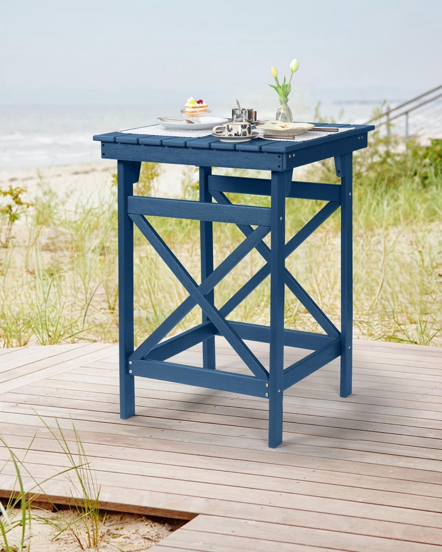 HDPE Outdoor Bar Table, 41" Adirondack Patio Bar Height Table, Weather Resistant High Top Pub Table for Poolside, Balcony, Porch, Garden, Navy