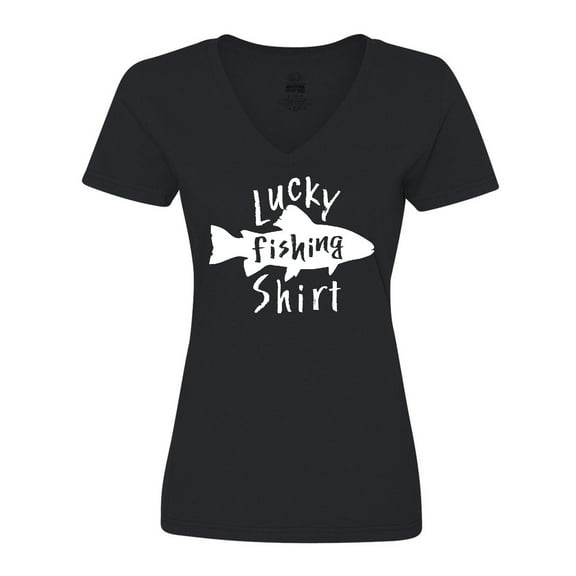 Inktastic Lucky Fishing Shirt- Fish Women's V-Neck T-Shirt
