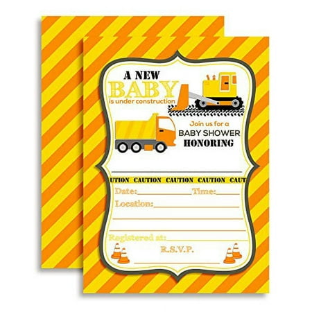 Baby Under Construction Baby Boy Baby Sprinkle Baby Shower Invitations, 20 5"x7" Fill In Cards with Twenty White Envelopes by AmandaCreation