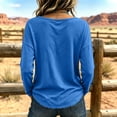 thumbnail image 4 of Linen Tops for Women Summer Raw Trim Long Sleeve Frayed Vintage Shirts Lightweight Dressy Crew Neck Flowy Blouses Blue M, 4 of 5