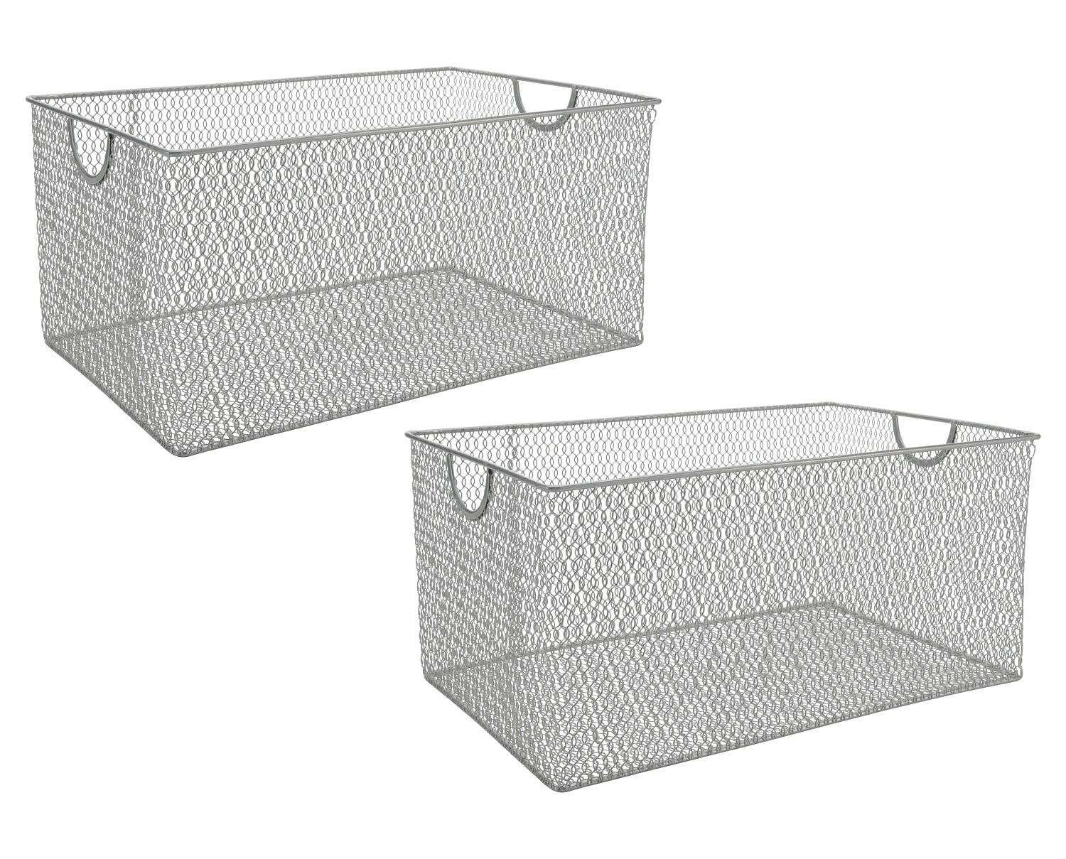 YBM Home Wire Mesh Storage Basket Organizer with Handles, Adult Silver 12 x  7.8 x 5.8