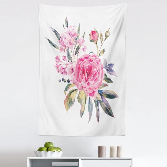 Floral Tapestry, Romantic Watercolor Bouquet with Buds of Roses and Wildflowers Vintage Botany Theme, Fabric Wall Hanging Decor for Bedroom Living Room Dorm, 5 Sizes, Multicolor, by Ambesonne