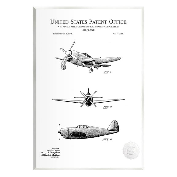 Stupell Industries Intricate Airplane Diagram Patent Graphic Art Unframed Art Print Wall Art, Design by Karl Hronek