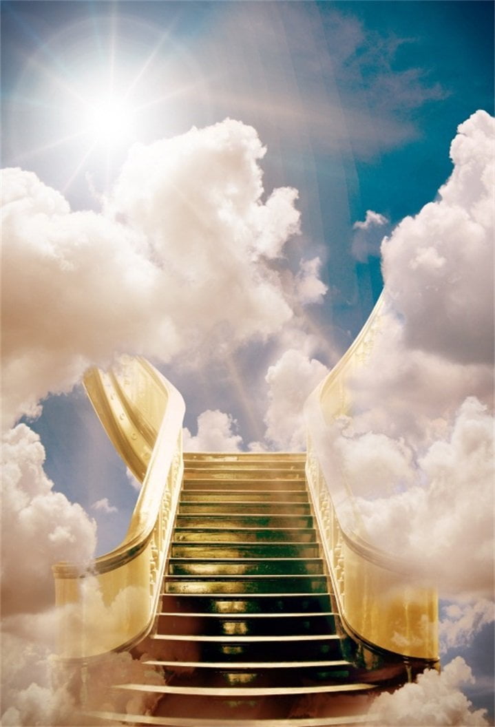 HelloDecor Polyster 5x7ft Heavenly Stair Backdrop Holy Celestial Clouds
