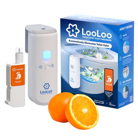 LooLoo Touch Free Toilet Freshener, Automatic Touchless Toilet Air Freshener Spray For Bathroom Starter Kit (Dispenser and 1 Fragrance Bottle) with Toilet Light and Deodorizer - Citrus Fresh