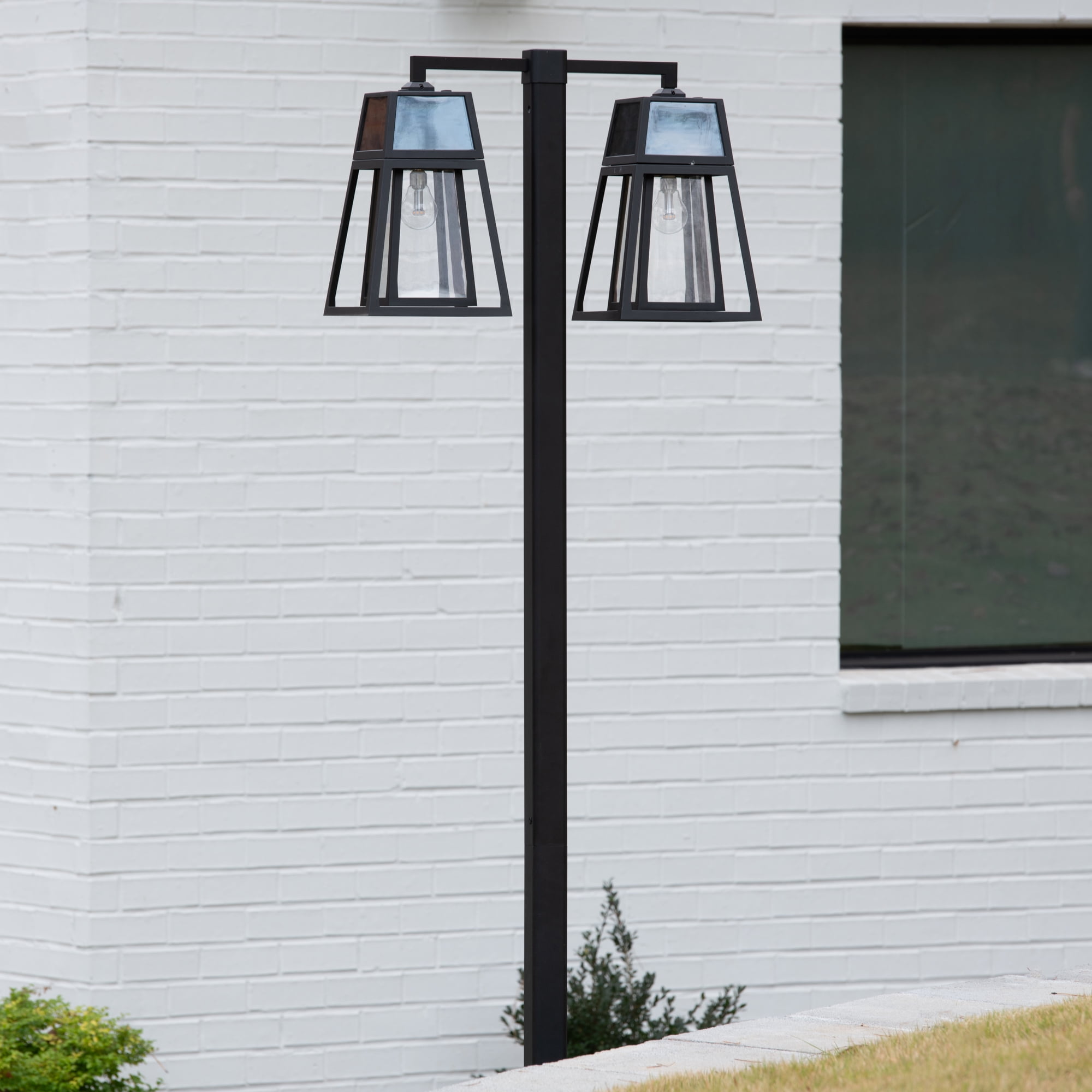 Aria 98 in. 2-Light Black Aluminum Solar Outdoor Waterproof Post Light Set with Solar LED Light Bulb Included