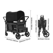 KFFKFF Four-Child Buggy, Adjustable Handle Quad Folding Carriage, Safety Straps & Detachable Shade, Quad Seating Buggy for Outdoor Activities, Charcoal Grey & Ebony (330LBS Capacity)