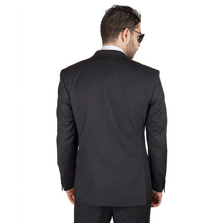 Slim Fit Men Suit Solid Black 2 Button Notch Lapel Flat Front Pants by Azar  (42 Short 36 Pants) 