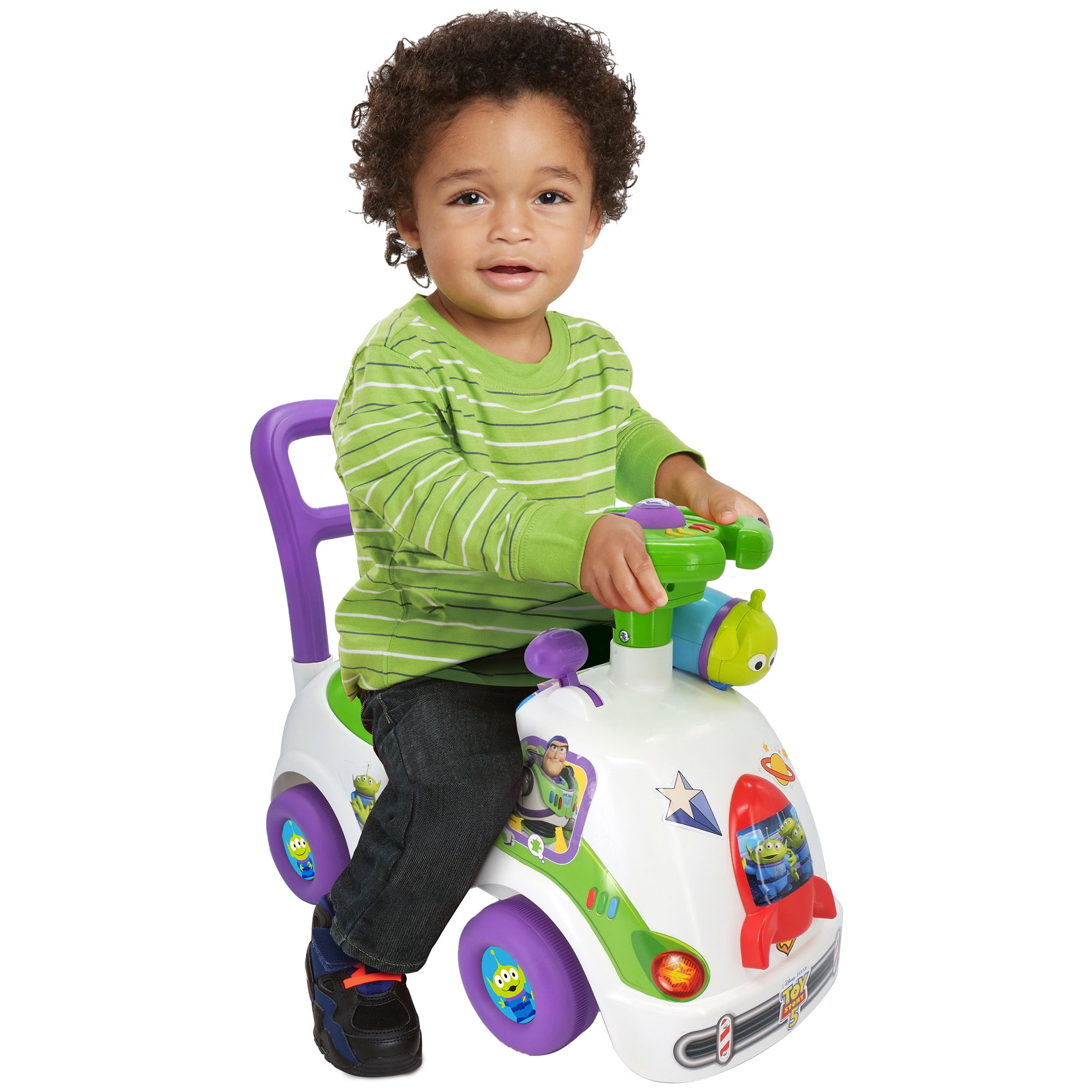 Kiddieland: Ride n' Go - Space Adventure Buzz - Disney Lights & Sounds Foot-To-Floor Vehicle, Toy Zoom Alien, Storage Seat, Handle, Toddlers 12-36mo