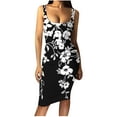thumbnail image 2 of Wycnly Womens Dresses Night Party Club Sexy Basic Bodycon Tank Knee-Length Dresses Casual Floral Print Scoop Neck Sleeveless Midi Summer Dress Black m Under $5, 2 of 4
