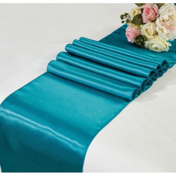 VELVET 1PC TEAL SATIN TABLE RUNNER PARTY EVENTS, CONVENTIONS DECOR WEDDING, CHURCH, BABY SHOWER
