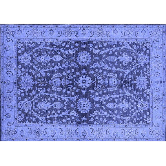 Ahgly Company Machine Washable Indoor Rectangle Oriental Blue Industrial Area Rugs, 4' x 6'
