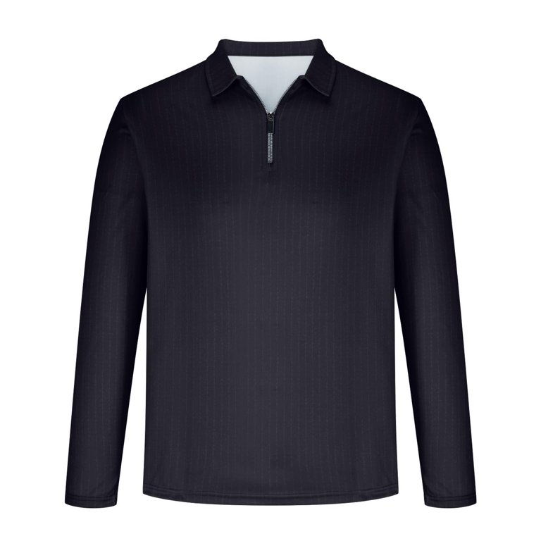 Fabrcox Stripes Mens Long Sleeve Black Polo Shirts Quarter Zip