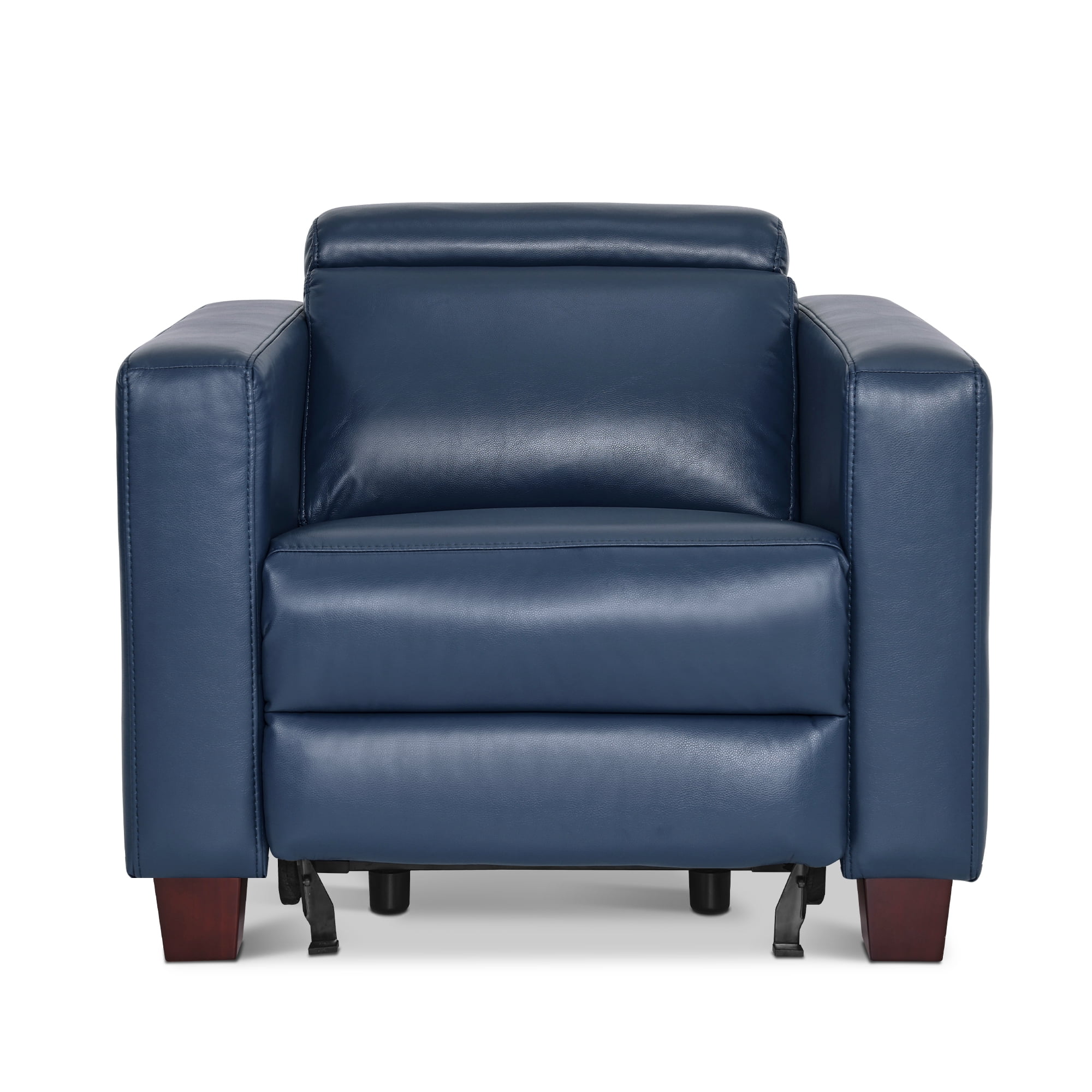 MCombo Wall-Hugger High Leg Power Recliner Chair with Adjustable Headrest and USB&Type C Dual Charge Ports for Living Room, Office, and Small Spaces (Faux Leather, HL128) (Blue)