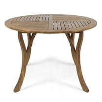 GDF Studio Briar Outdoor Acacia Wood Circular Dining Table, Teak