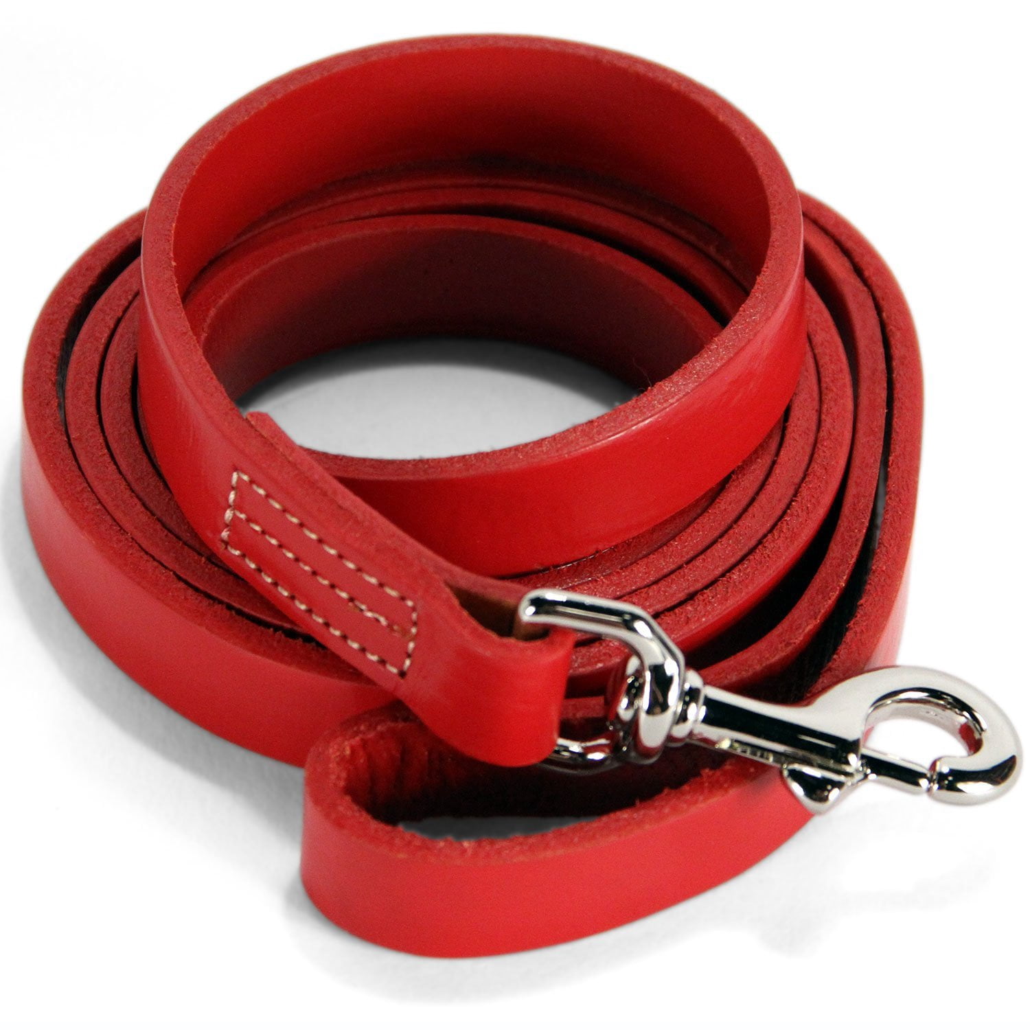 logical leather 6 foot dog leash - best for training - water resistant heavy full grain leather lead - red