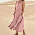 thumbnail image 2 of Linen Dress for Women Summer Sleeveless Solid Casual Baggy Flowy Maxi Dresses with Pockets Pink XXL, 2 of 7