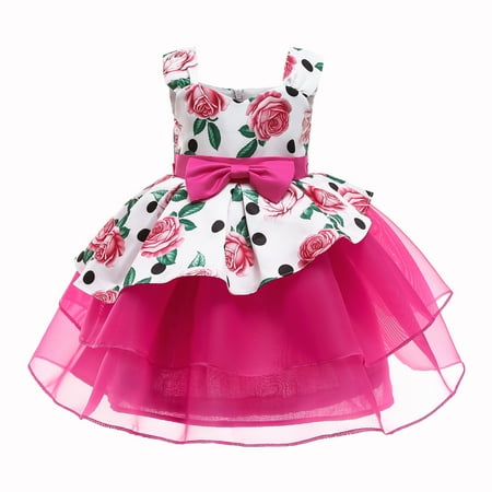 

NZRVAWS Toddler Baby Girls Princess Dress Floral Print Off The Shoulder Gauze Sleeveless Puffy Dress 1PCS Princess Dress 2-3T White