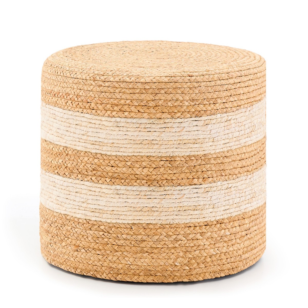 IVV 17.7" Round Ottoman, Handmade Woven Water Hyacinth Foot Stool, No Assembly, for Home Decor & Seating (Natural & Beige)