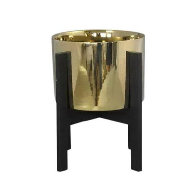 Benzara BM162437 Aesthetically Charmed Gold Ceramic Planter on Stand