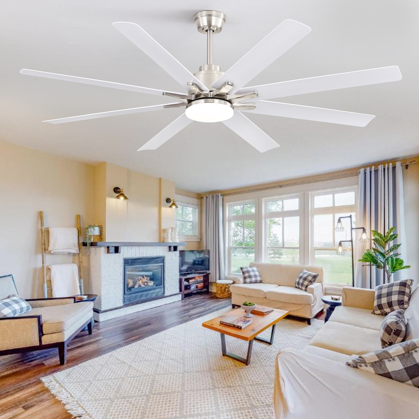 Sofucor 66-Inch Basic Ceiling Fan with LED Lights, Remote, App, and Voice Control, Indoor Outdoor Farmhouse