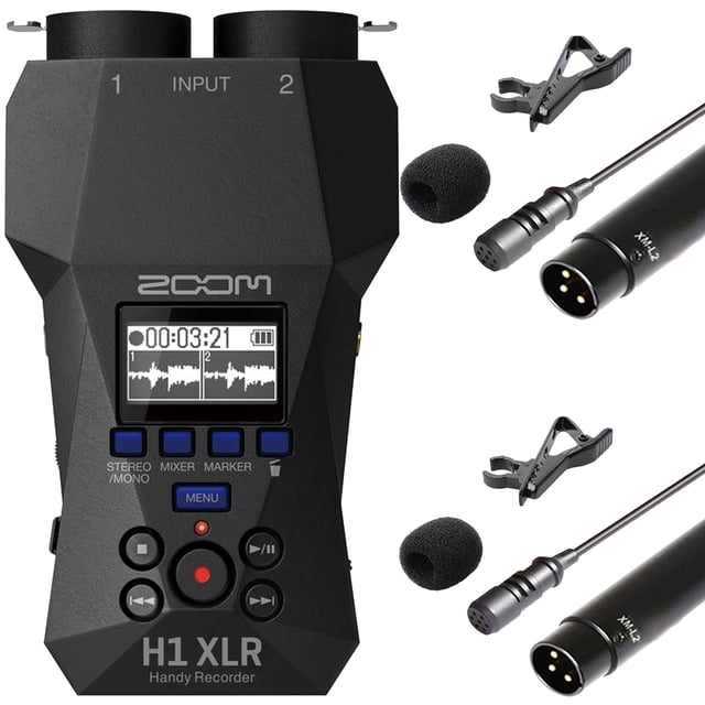 Grabador de audio portátil Zoom H1 XLR con 2 micrófonos Vidpro Lavalier