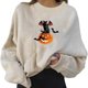 thumbnail image 5 of Sudaderas gráficas de Halloween para las mujeres de moda CREWNECK PODER FIT CASTOS Casual manga larga Lindo suéteres sueltos suéteres Cat Khaki 2XL Yinane Sudaderas, 5 of 7