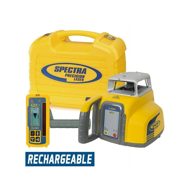 Spectra Precision LL300N-4 Laser Level, Self Leveling Kit with HL450 Receiver, Clamp, and NiMH Rechargeable Batteries, Yellow