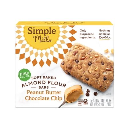 Pack of 6 Simple Mills Peanut Butter Chocolate Chip Soft Baked Bars 5.99 oz