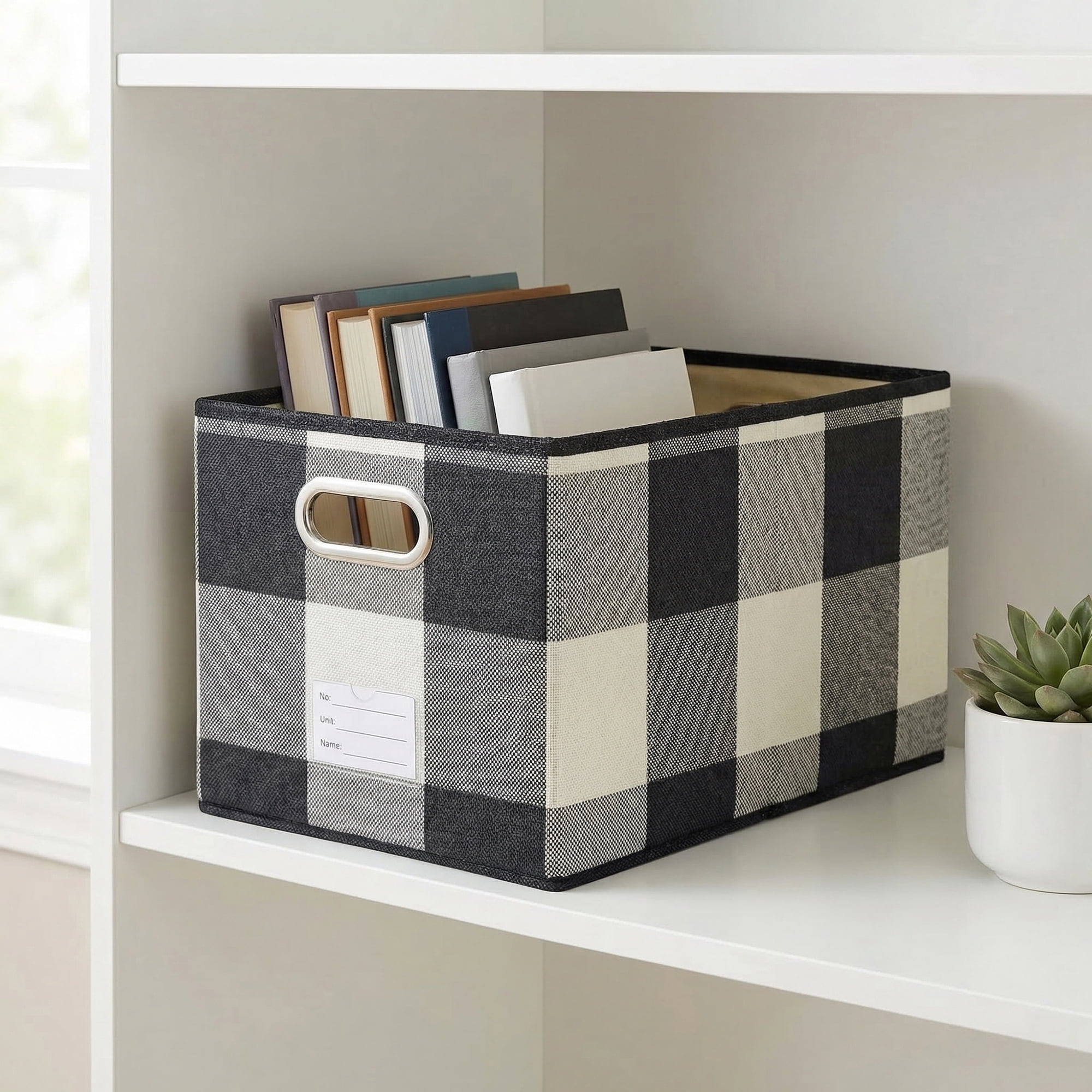 Unique Bargains Storage Bin with Handles for Shelves Closet Black 11.8" x 19.7" x 11.8"