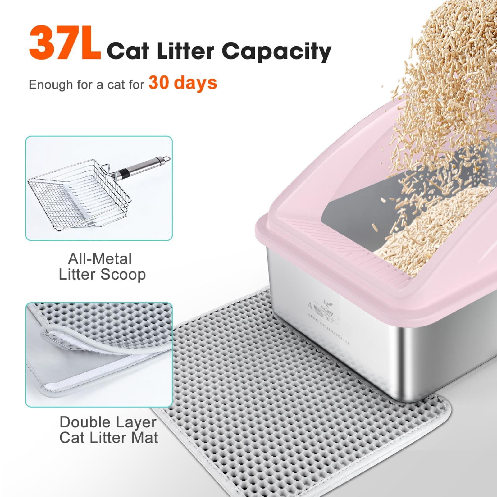 Stainless Steel Cat Litter Box X-Large Cute Pink Enclosed with Lid