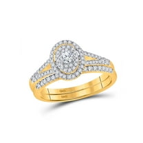 10kt Yellow Gold Round Diamond Oval Bridal Wedding Ring Band Set 1/2 Cttw