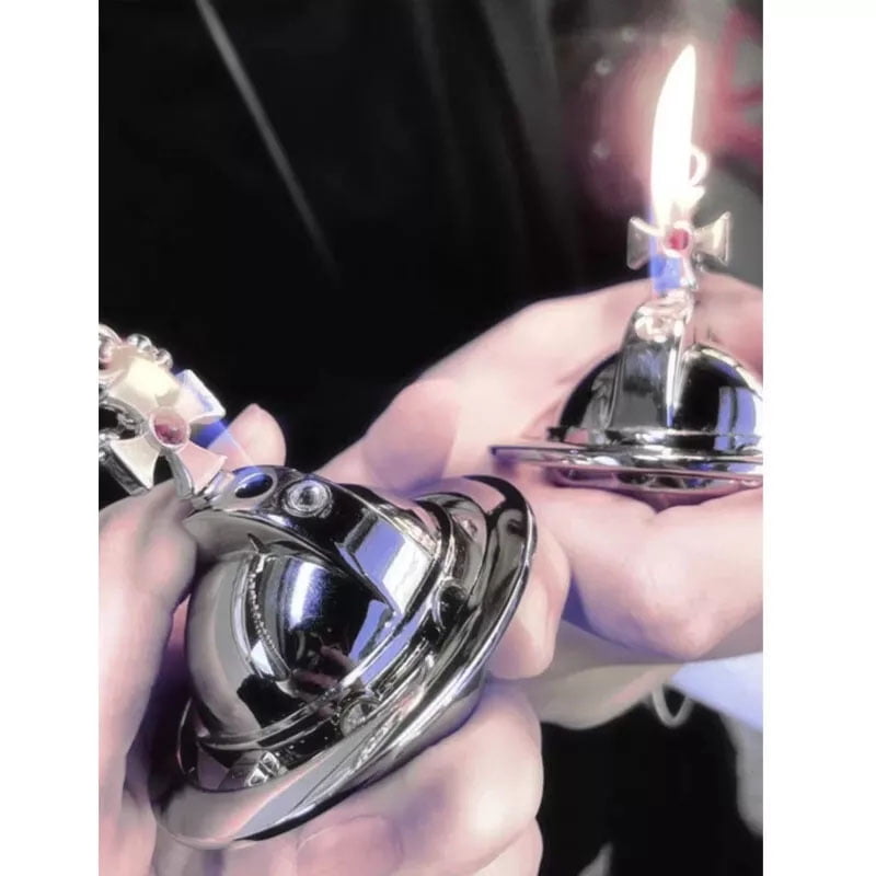 Vivienne Westwood Pendant Lighter Gas Lighters Two Orb Chains, Gift Box, Silver