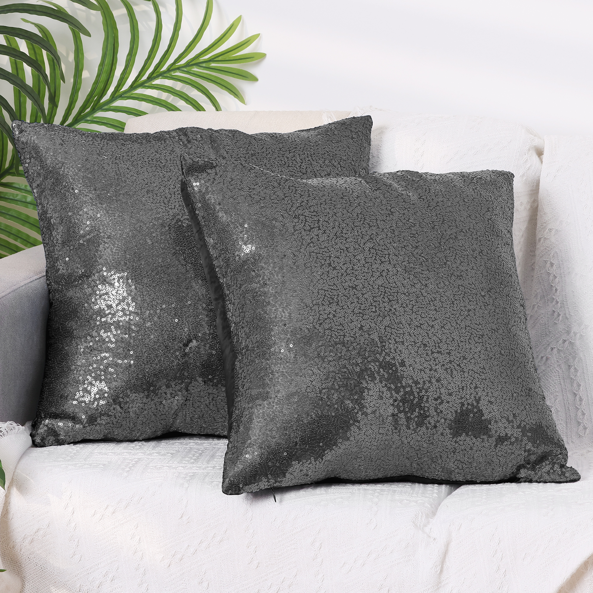 Unique Bargains Sequin Throw Pillow Covers 2 Glitter Decorative Pillow Cases Cushion Cover Gray 16" x 16"