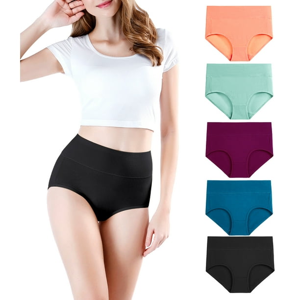 wirarpa Women's Cotton Underwear High Waist Briefs Underpants 5 Pack
