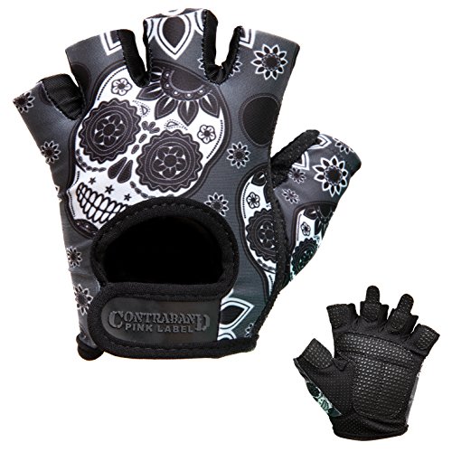 Contraband Pink Label 5237 Designer Series Workout Gloves for Women Sugar Skull Print Weight Lifting Gloves for Women w// Grip-Lock Padding Gym Gloves for Women w// Medium Padding