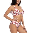 thumbnail image 2 of Rocae Cartoon Strawberry for Bikini Set for Women Two Piece Sexy High Swimsuits Split Crossover Bikini Large, 2 of 9